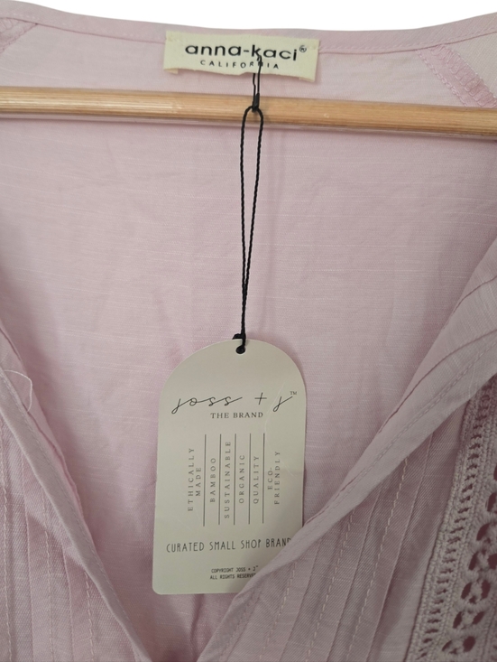 Anna-Kaci Pink Boho Midi Dress Tie Waist Lace Detail Cottagecore Size Medium NWT - Picture 2 of 3